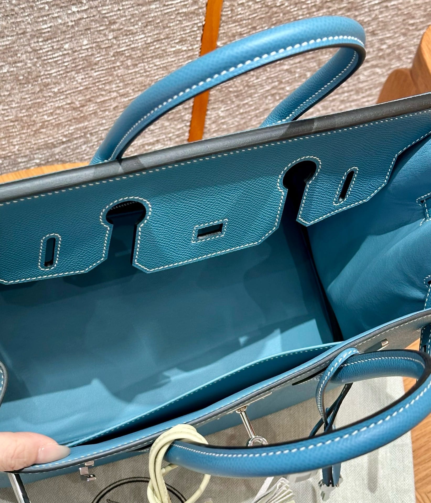 Birkin Hermes Epsom 75/Blue Jean silver