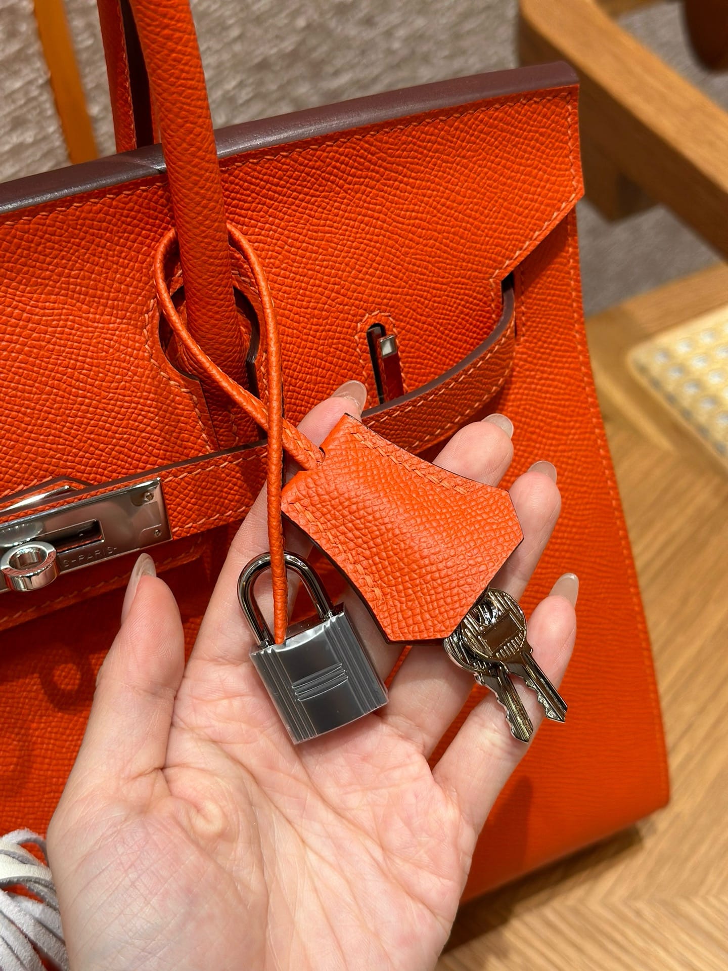 Birkin Hermes Epsom 8V/orange poppy silver