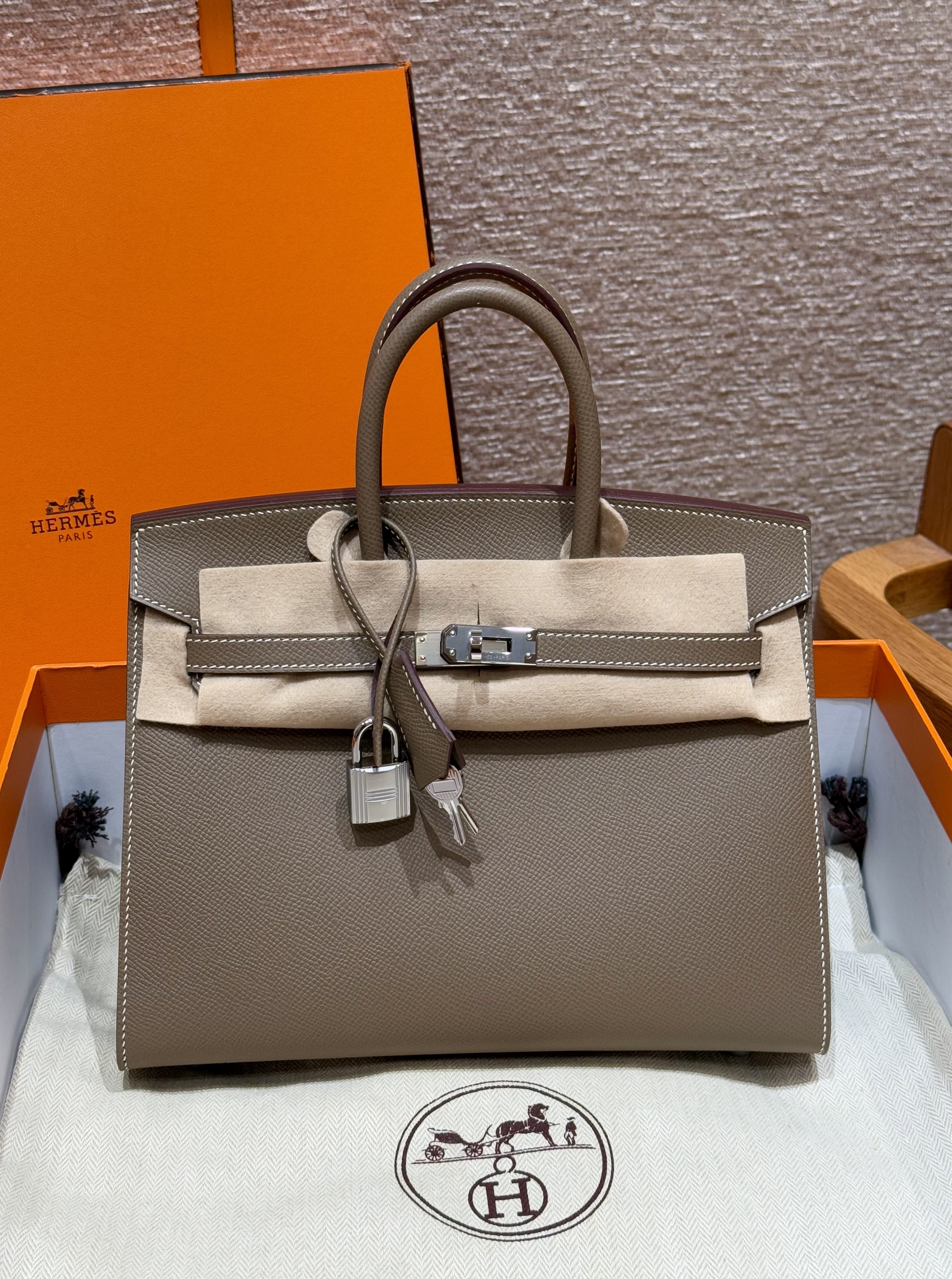 Birkin Hermes Epsom 18/Etoupe silver