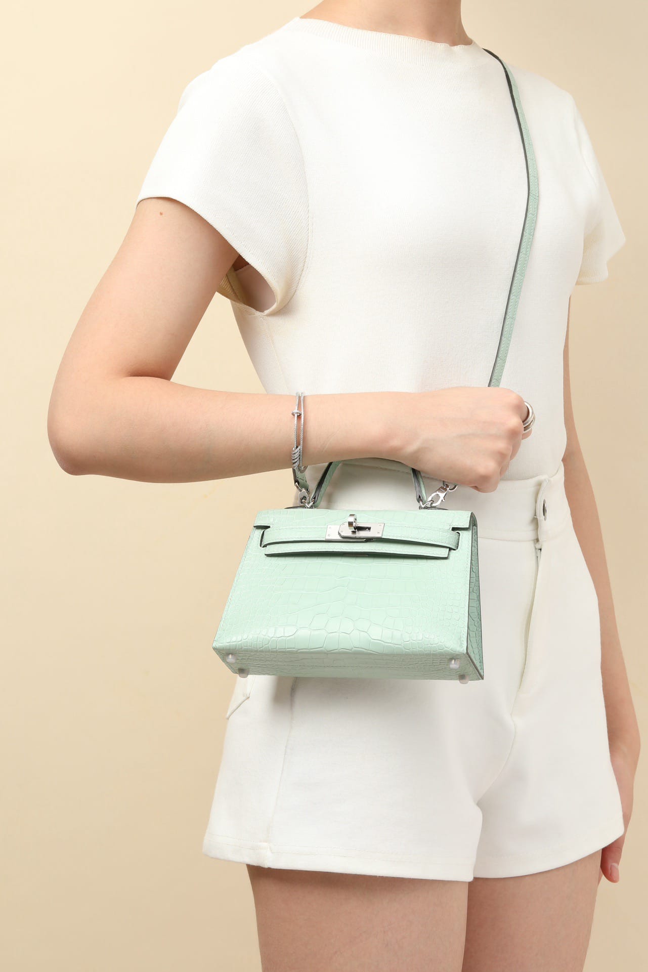 Kelly 19 Croco Hermes 6U silver