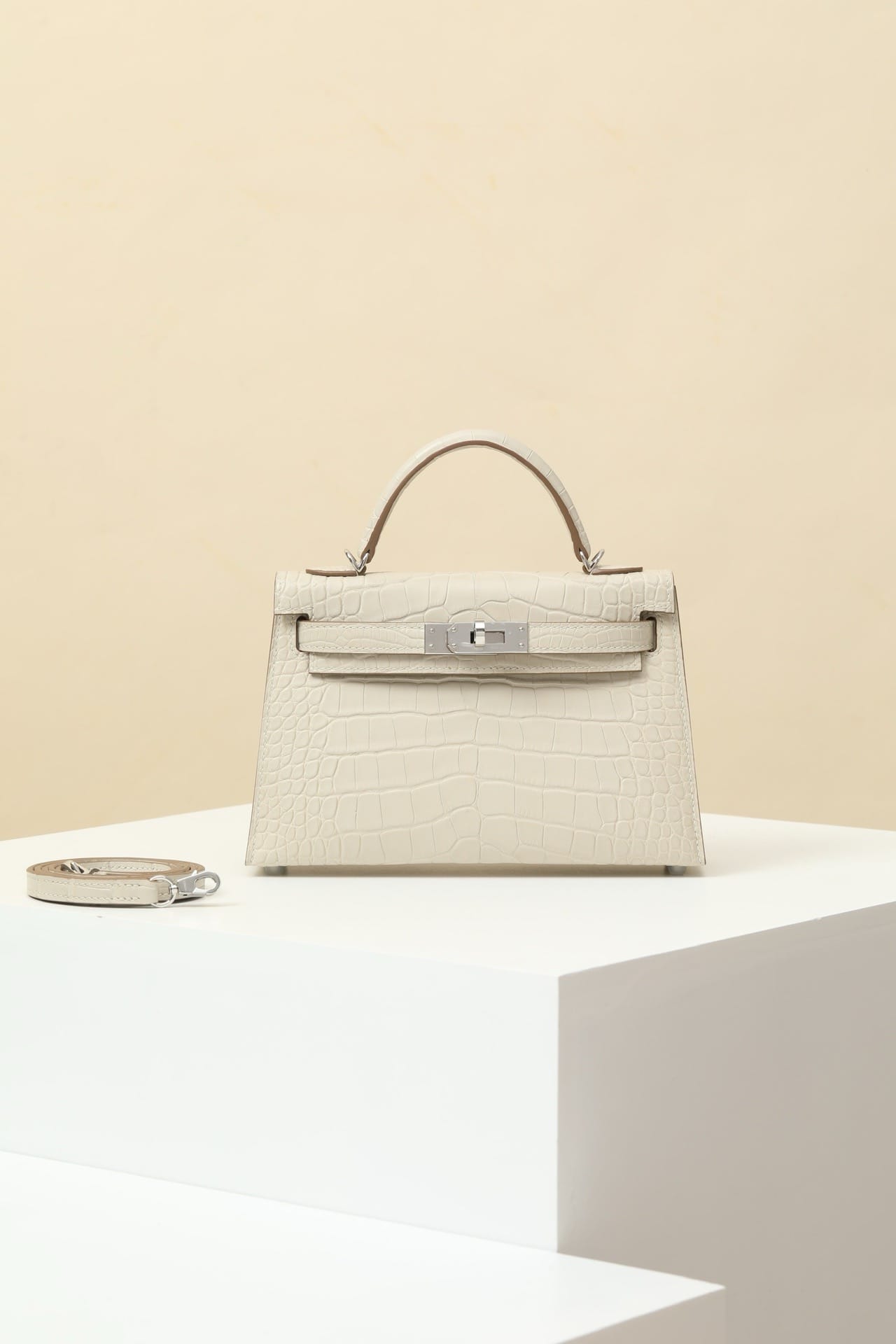 Kelly 19 Croco Hermes 8L silver