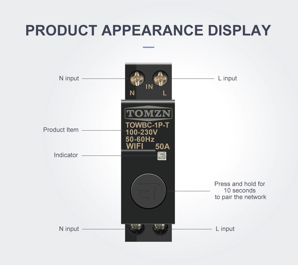 Силовой релейный модуль Wi-Fi TOMZN TOWBC-1P-Т