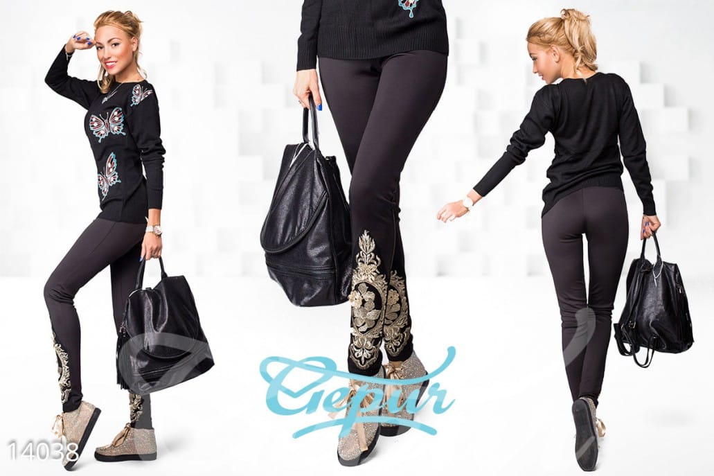 Леггинсы с вышивкой Lady