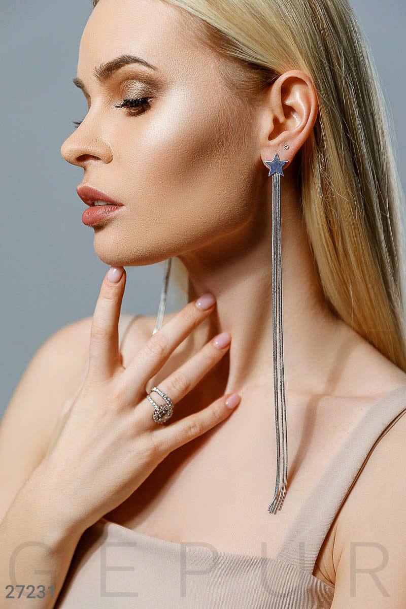 Серебристые серьги со звездами Dancing queen