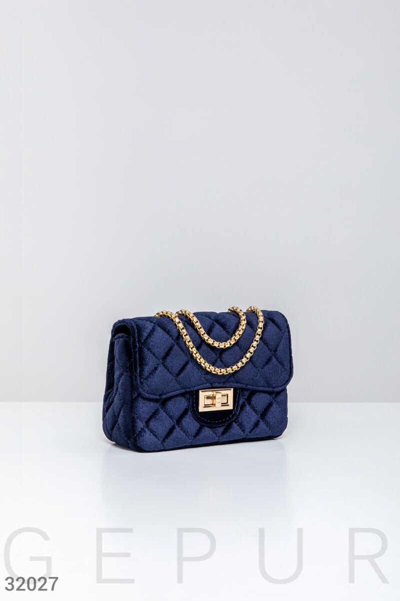 Синяя бархатная сумка Leather trend