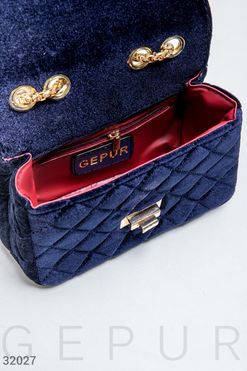 Синяя бархатная сумка Leather trend