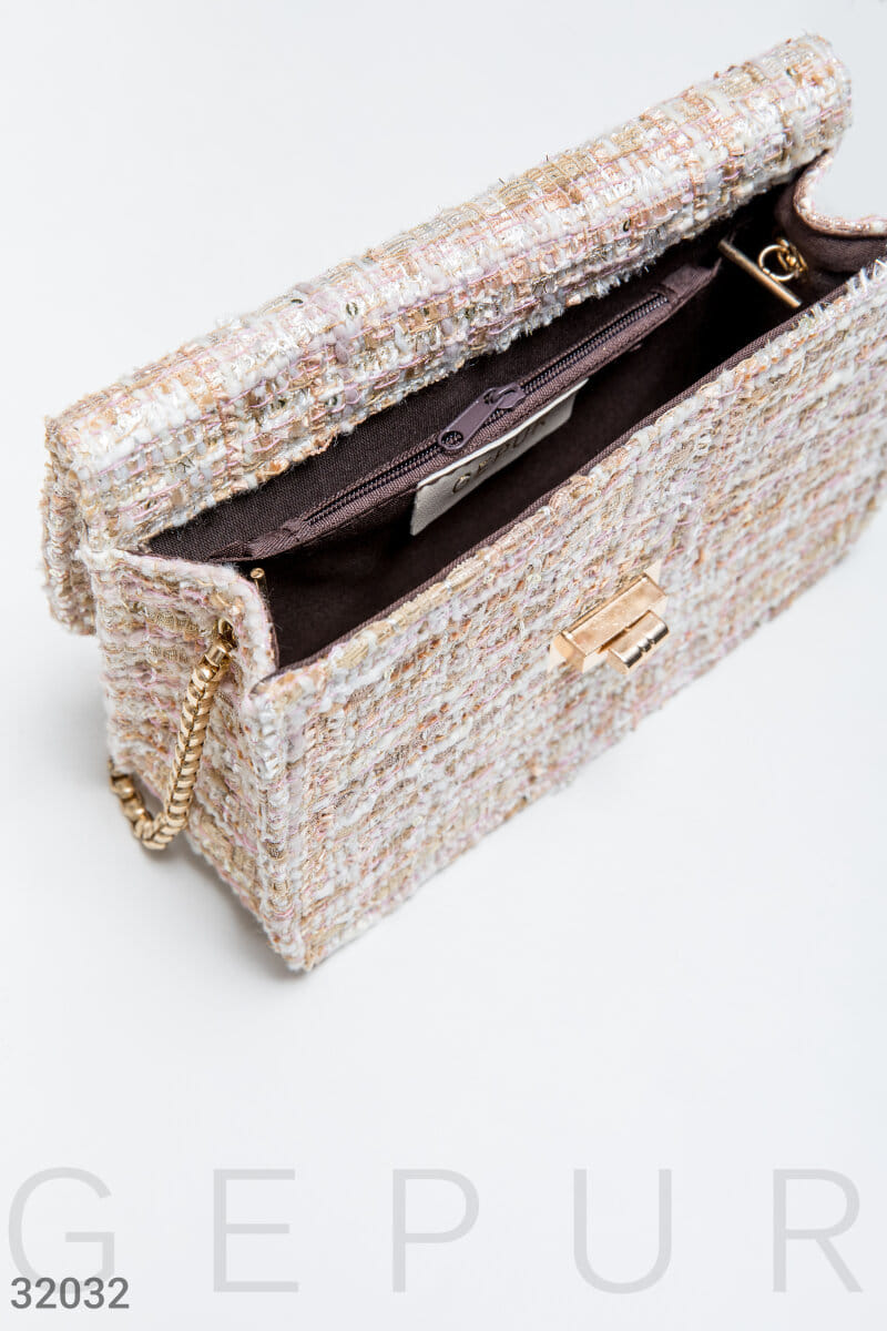 Твидовая бежевая сумка Leather trend