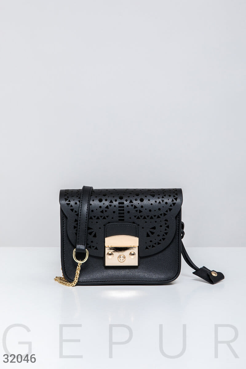 Черная сумка с перфорацией Leather trend