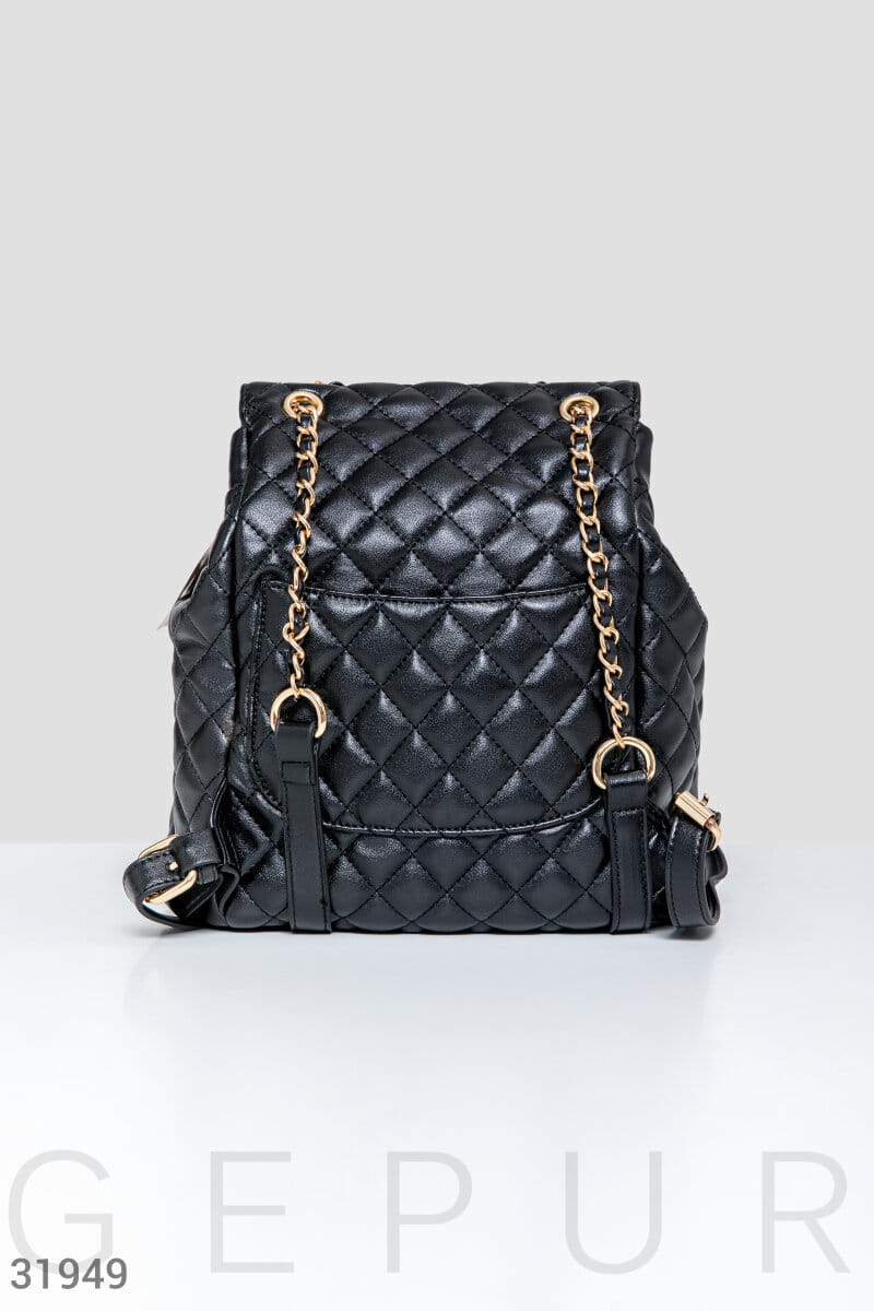 Черный стеганый рюкзак Leather trend