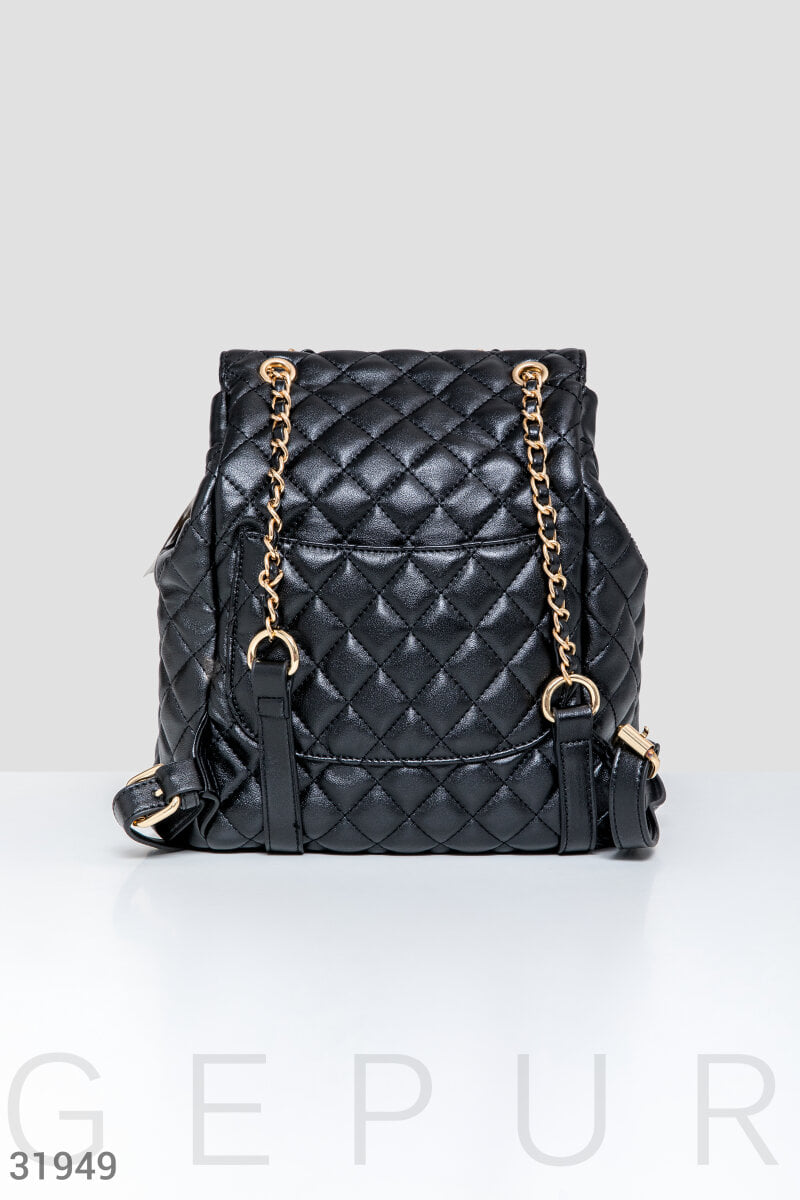 Черный стеганый рюкзак Leather trend
