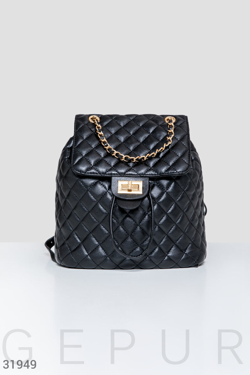 Черный стеганый рюкзак Leather trend