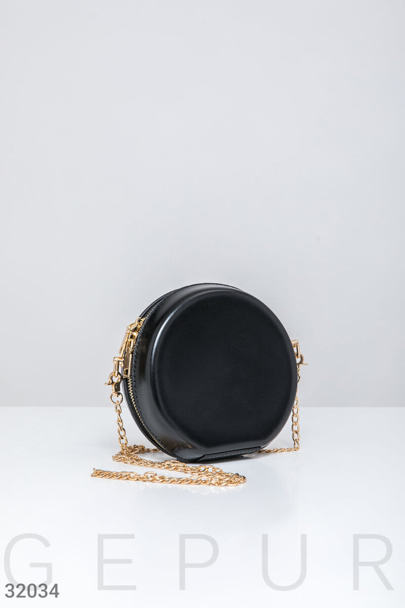 Круглая черная сумка Leather trend