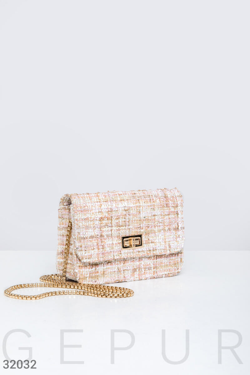 Твидовая бежевая сумка Leather trend