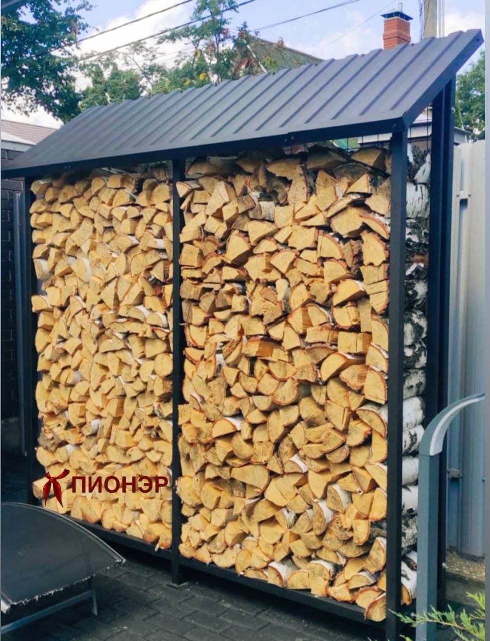 Дровница уличная разборная КУБ-2М с сеткой (Pionehr)