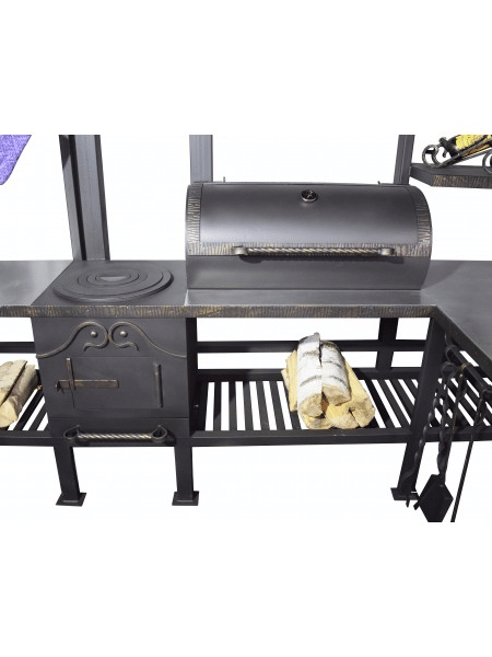 Супермангал гриль барбекю и смокер "Абу-Даби" с обратной тягой, угловым столом и полками