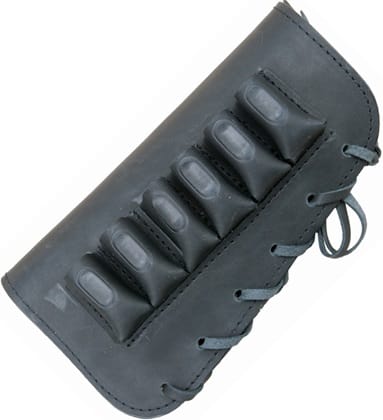 Патронташ на приклад ХСН на 6 патронов Люкс черная кожа, калибр 12/ 16