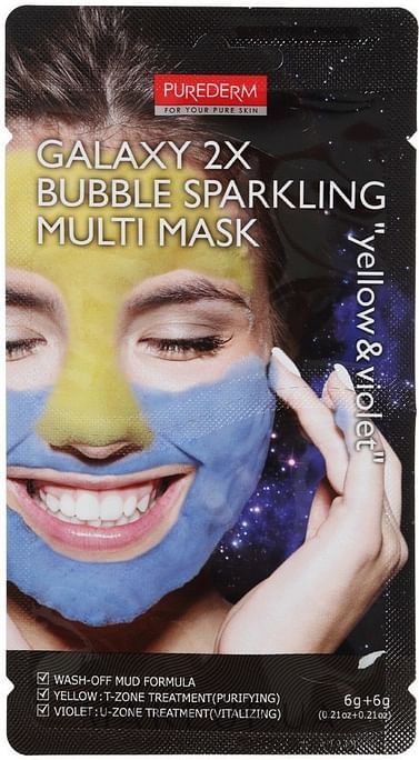 Мультимаска для комб. кожи PUREDERM Galaxy 2X Bubble Sparkling Multi Mask Yellow & Violet, 2*6гр.