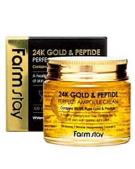 Ампульный крем с золотом и пептидами Farm Stay 24K Gold & Peptide Perfect Ampoule Cream, 80мл.