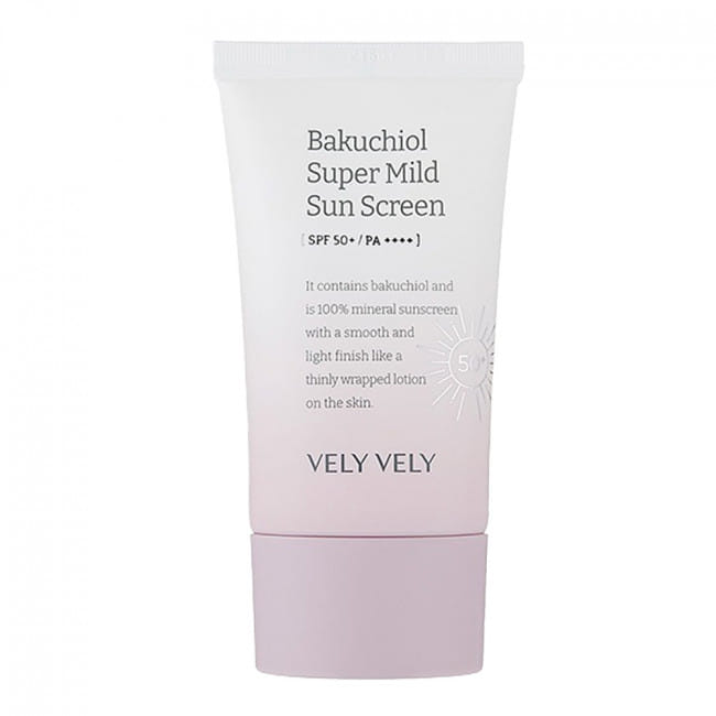 Супермягкий солнцезащитный крем с бакучиолом для чувствительной кожи Vely Vely Bakuchiol Super Mild Sunscreen SPF50 50 мл