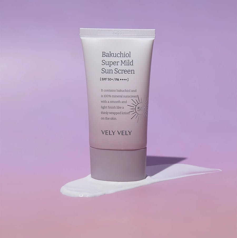 Супермягкий солнцезащитный крем с бакучиолом для чувствительной кожи Vely Vely Bakuchiol Super Mild Sunscreen SPF50 50 мл