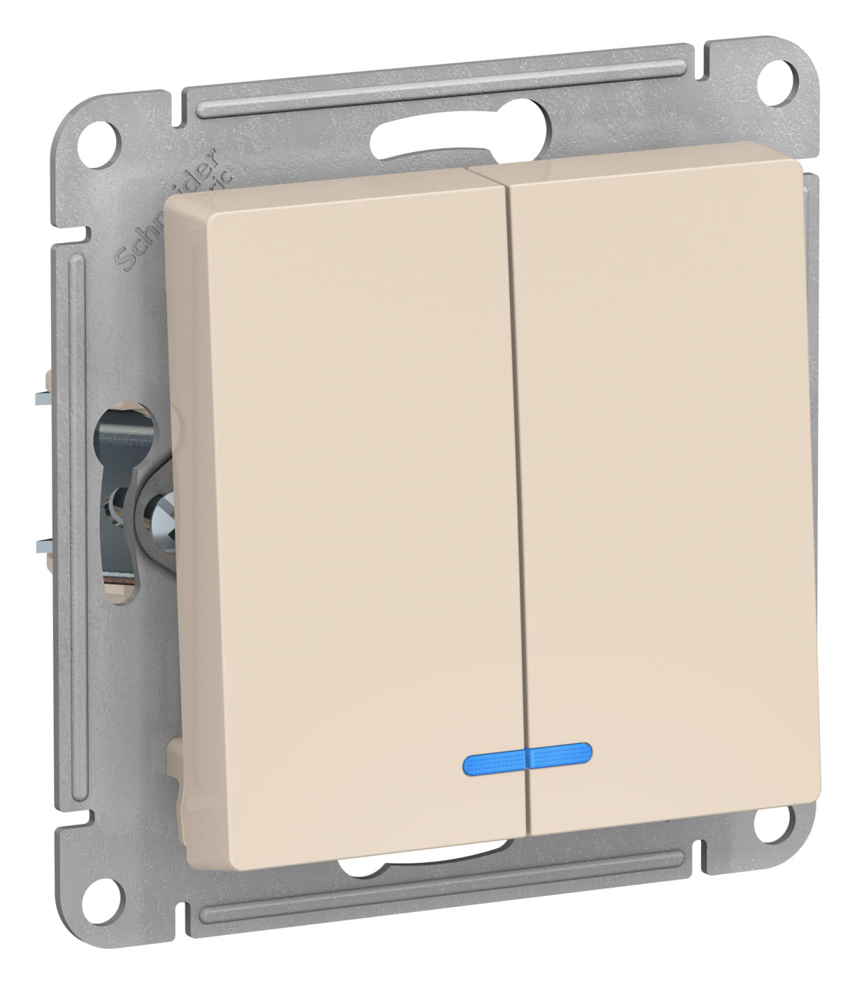 Выключатель AtlasDesign с подсветкой 2-клавишный, 10А, механизм Бежевый Schneider Electric ATN000253