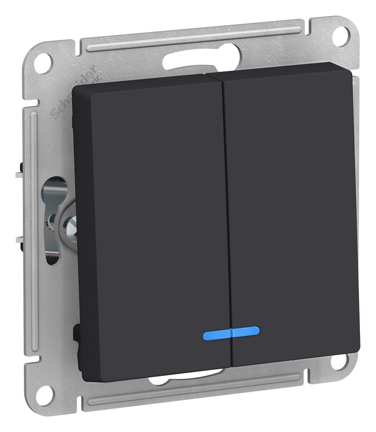 Выключатель AtlasDesign с подсветкой 2-клавишный, 10А, механизм Карбон Schneider Electric ATN001053