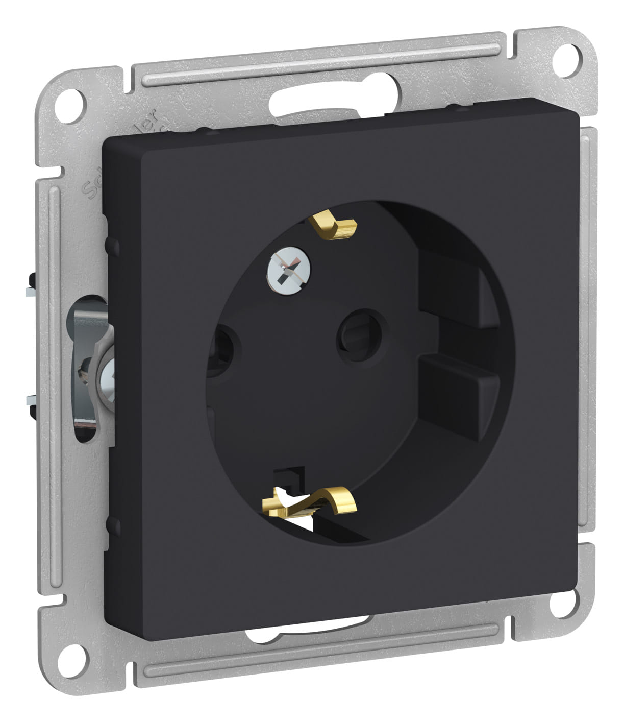 Розетка AtlasDesign с заземлением, со шторками, 16А, механизм Карбон Schneider Electric ATN001045