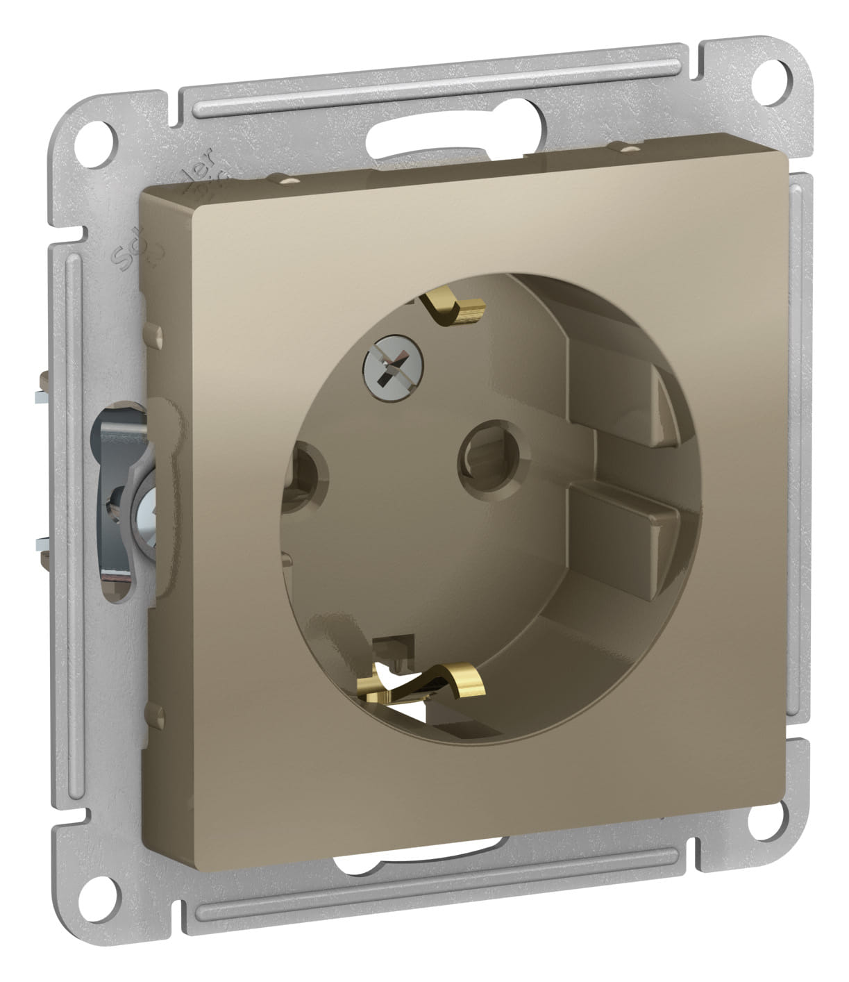 Розетка AtlasDesign с заземлением, со шторками, 16А, механизм Шампань Schneider Electric ATN000545