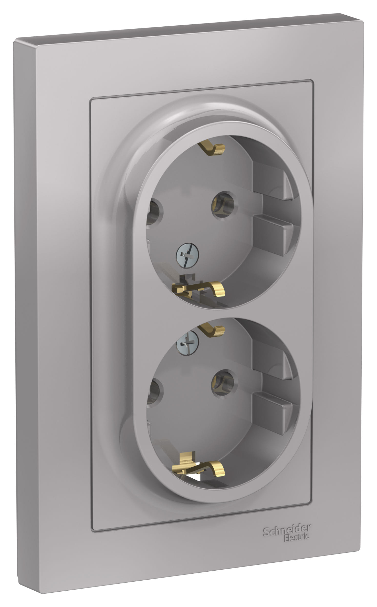 Розетка двойная AtlasDesign с заземлением, 16А, в сборе, Алюминий Schneider Electric ATN000324