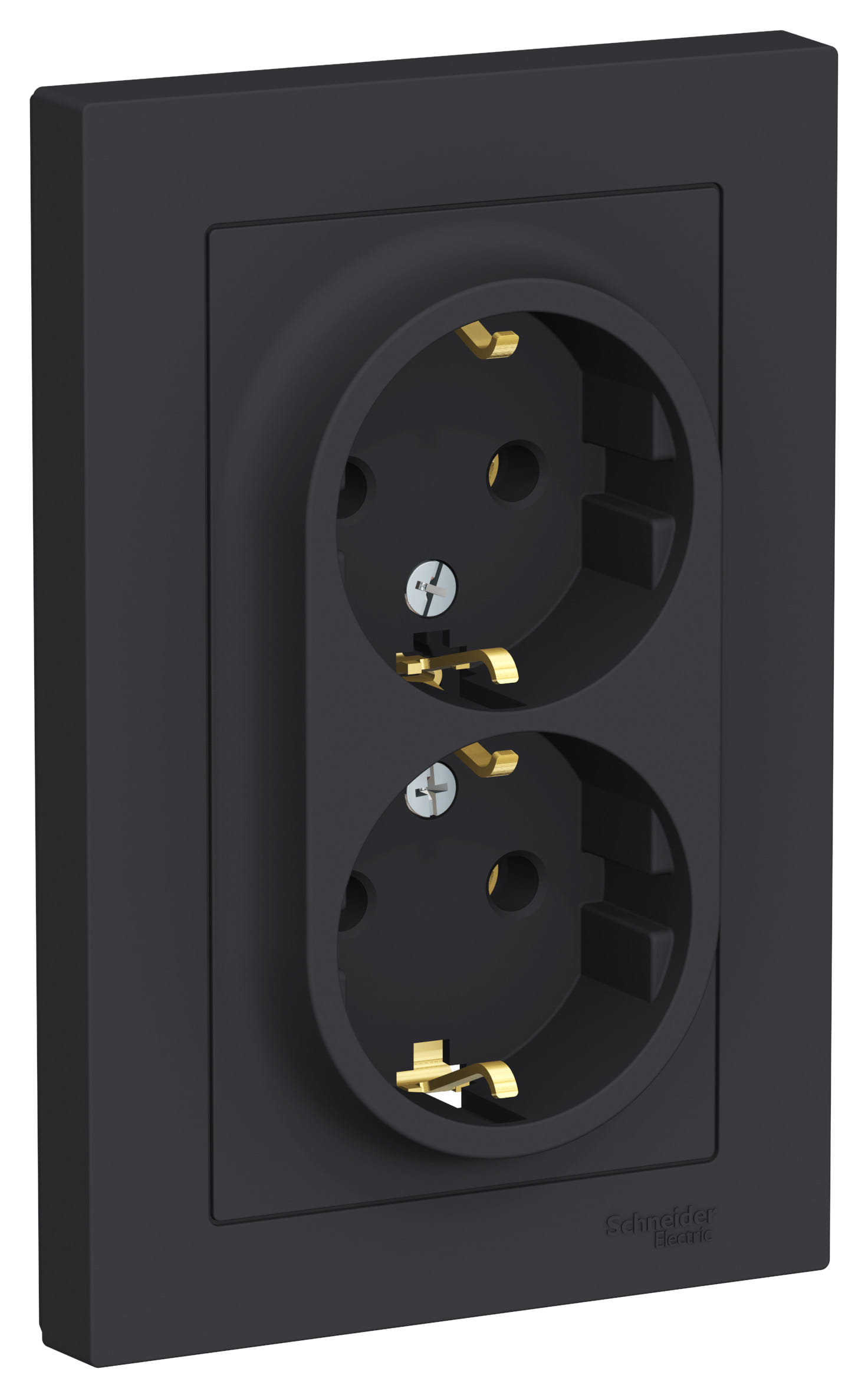 Розетка двойная AtlasDesign с заземлением, 16А, в сборе, Карбон Schneider Electric ATN001024