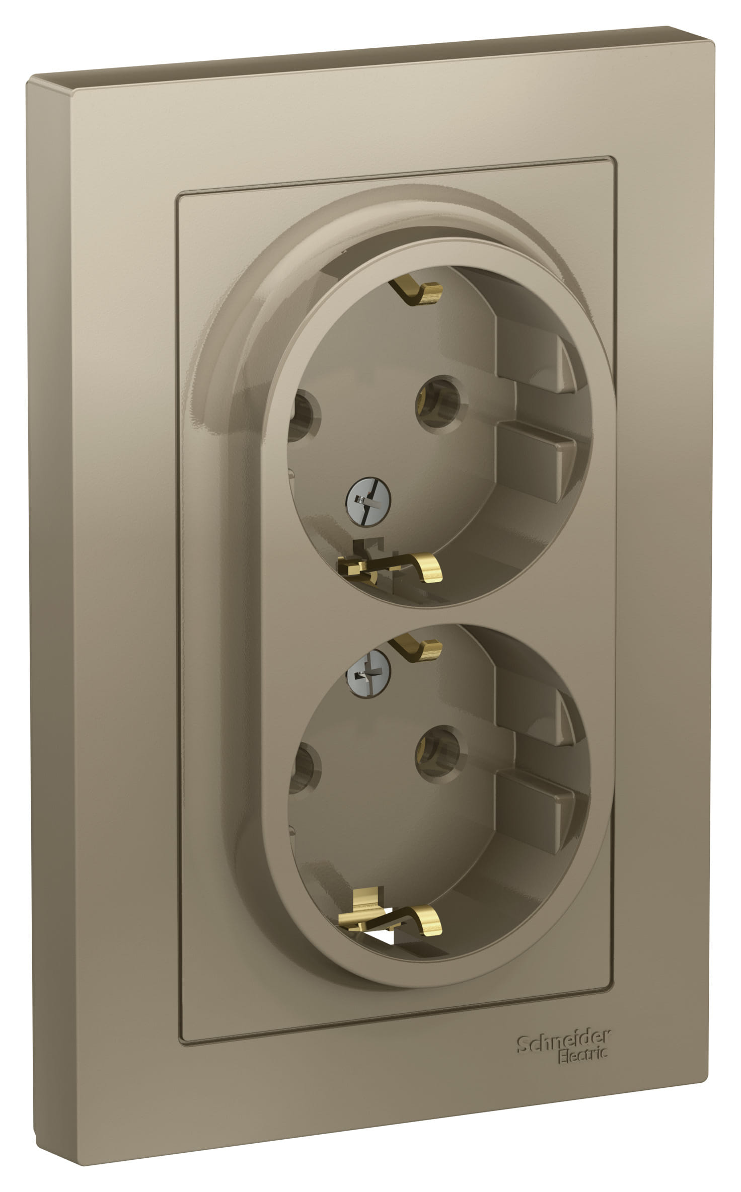 Розетка двойная AtlasDesign с заземлением, 16А, в сборе, Шампань Schneider Electric ATN000524