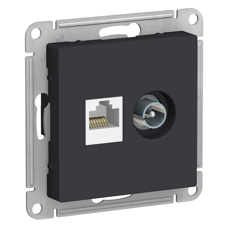 Розетка AtlasDesign двойная TV+RJ45 механизм Карбон Schneider Electric ATN001089