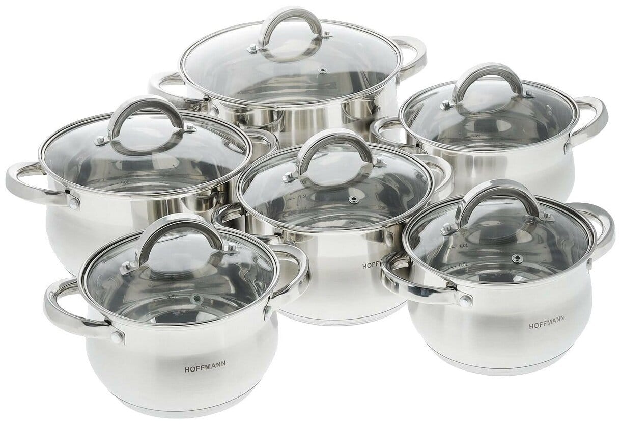 Набор кастрюль 12пр 2x2,1/2x3,1/4,1/6,6л HOFFMANN HM-5214