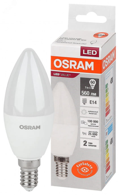 Лампа ЛЕД E14 6,5Вт свеча LVCLB60 7SW/840 OSRAM 578944
