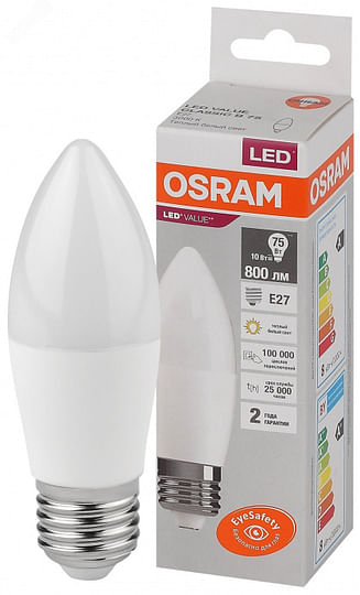 Лампа ЛЕД E27 7,5Вт свеча LVCLB75 10SW/830 OSRAM 579538