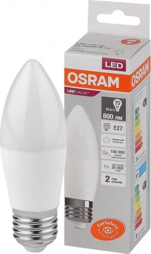 Лампа ЛЕД E27 свеча LVCLB75 10SW/840 OSRAM 579569