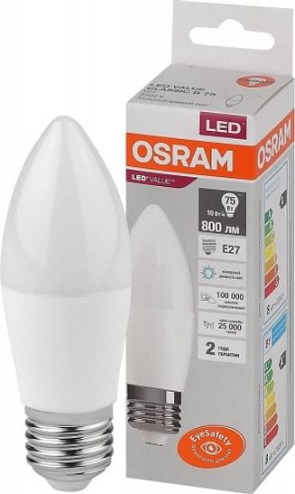 Лампа ЛЕД E27 7,5Вт свеча VCLB75 10SW/865 OSRAM 579590