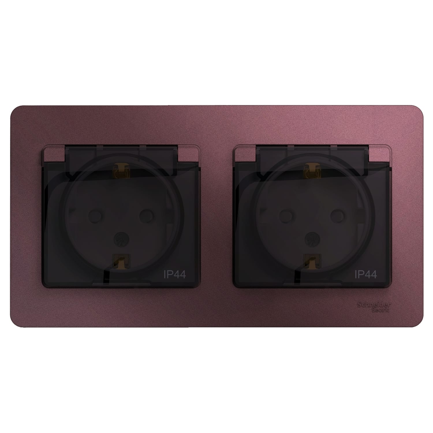 Розетка двойная Glossa с заземлением, со шторками, с крышкой, IP44, в сборе Баклажан Schneider Electric GSL001147