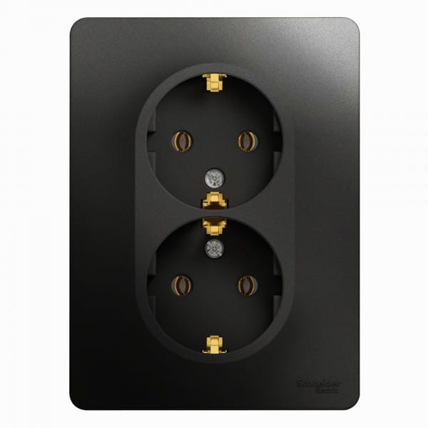 Розетка двойная Glossa с заземлением, в сборе Антрацит Schneider Electric GSL000724
