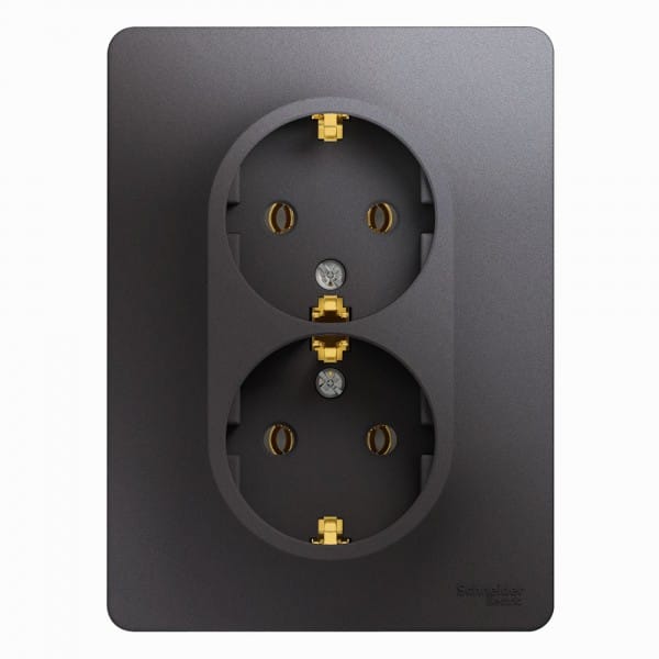 Розетка двойная Glossa с заземлением, в сборе Графит Schneider Electric GSL001324