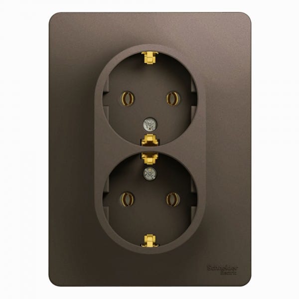Розетка двойная Glossa с заземлением, в сборе Шоколад Schneider Electric GSL000824