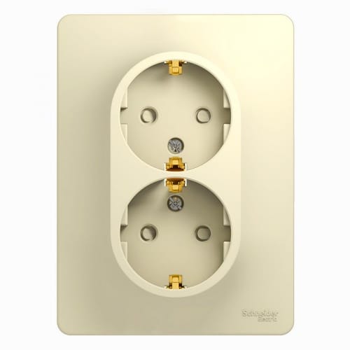Розетка двойная Glossa с заземлением, со шторками, в сборе Бежевый Schneider Electric GSL000226