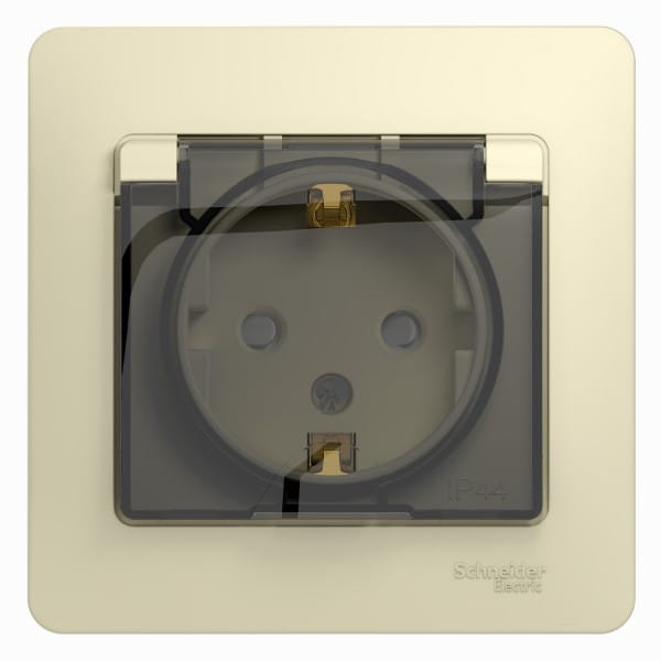 Розетка Glossa с заземлением, со шторками, с крышкой, IP44, в сборе Бежевый Schneider Electric GSL000248