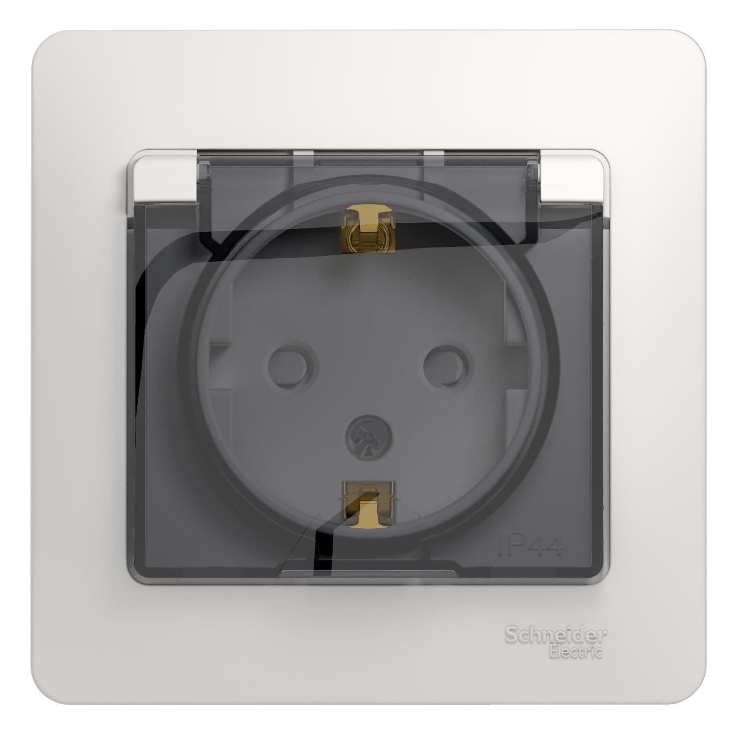 Розетка Glossa с заземлением, со шторками, с крышкой, IP44, в сборе Белый Schneider Electric GSL000148