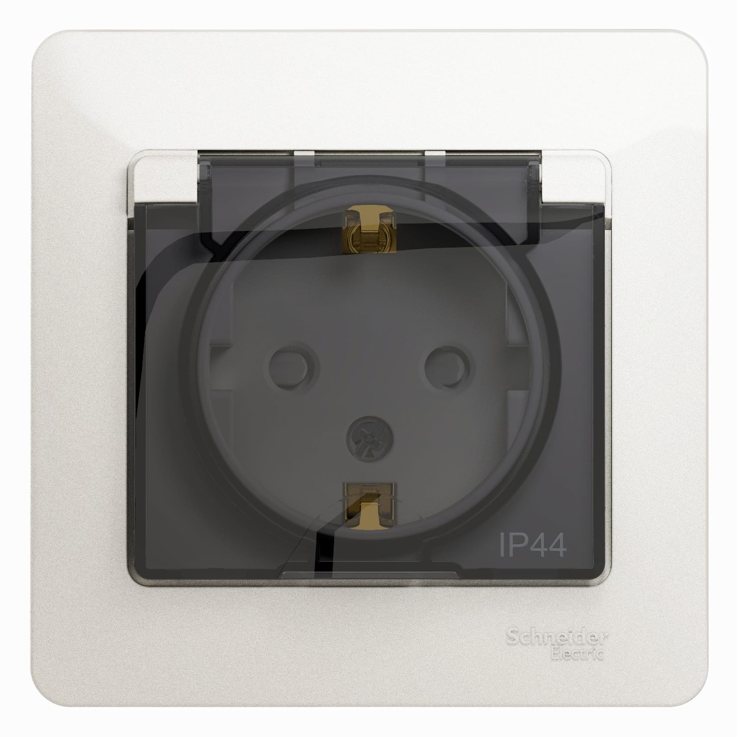 Розетка Glossa с заземлением, со шторками, с крышкой, IP44, в сборе Перламутр Schneider Electric GSL000648