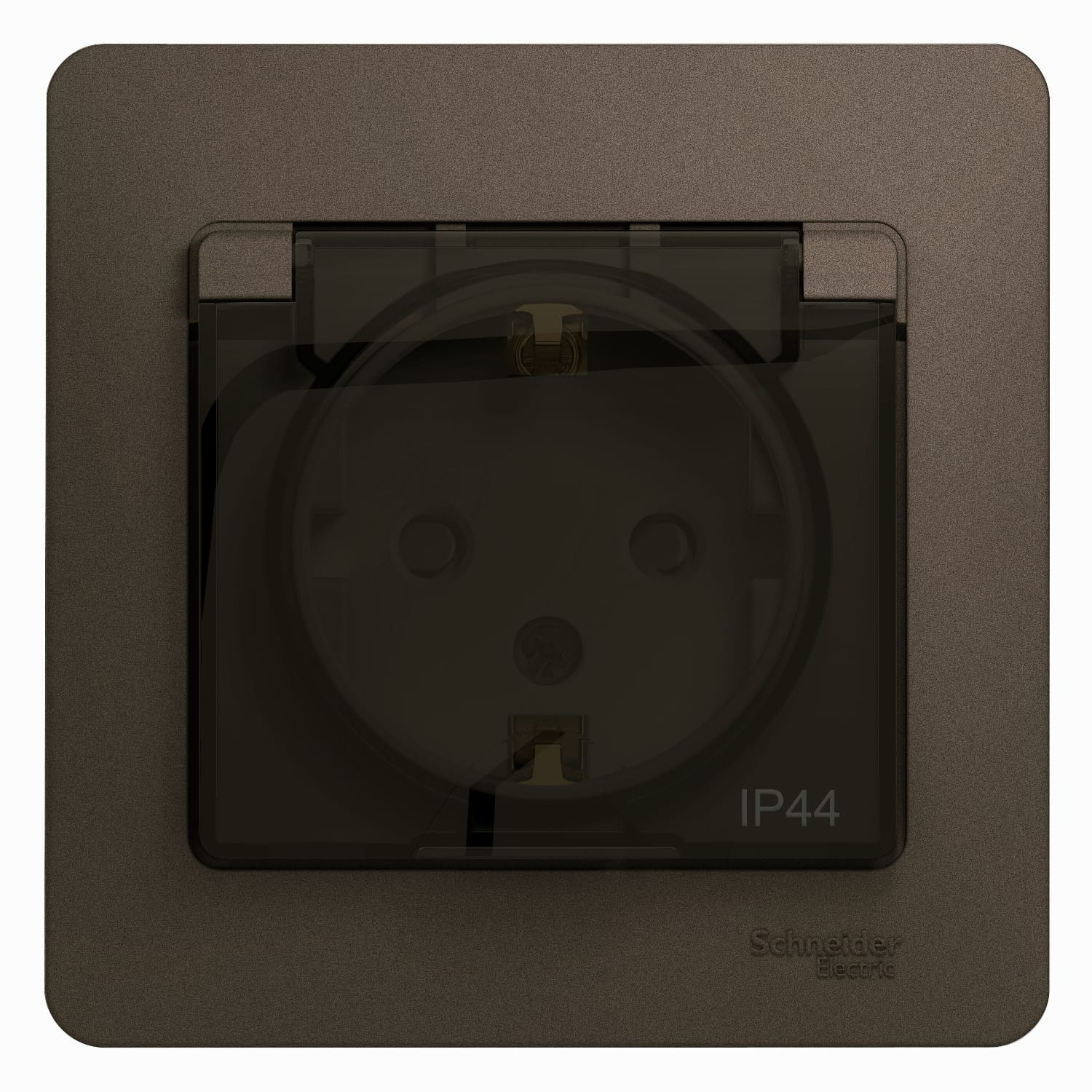 Розетка Glossa с заземлением, со шторками, с крышкой, IP44, в сборе Шоколад Schneider Electric GSL000848