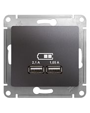 Розетка Glossa USB A+A, 5В, 2,1А, 1,05А, механизм Графит Schneider Electric GSL001333