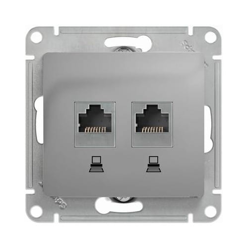 Розетка Glossa двойная RJ45+RJ45, механизм Алюминий Schneider Electric GSL000385KK