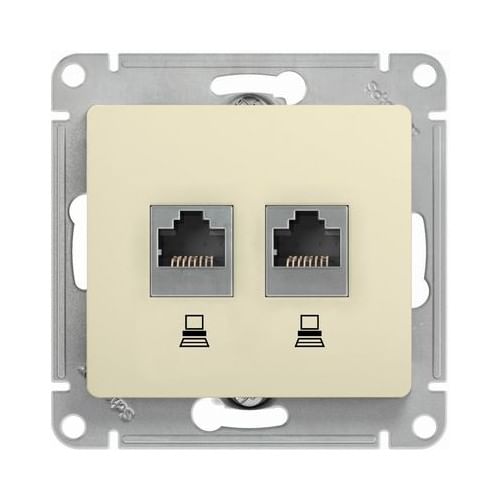Розетка Glossa двойная RJ45+RJ45, механизм Бежевый Schneider Electric GSL000285KK