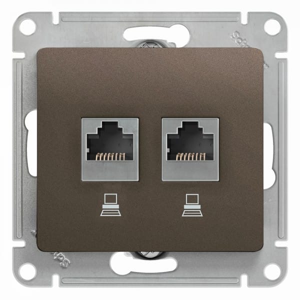 Розетка Glossa двойная RJ45+RJ45, механизм Шоколад Schneider Electric GSL000885KK